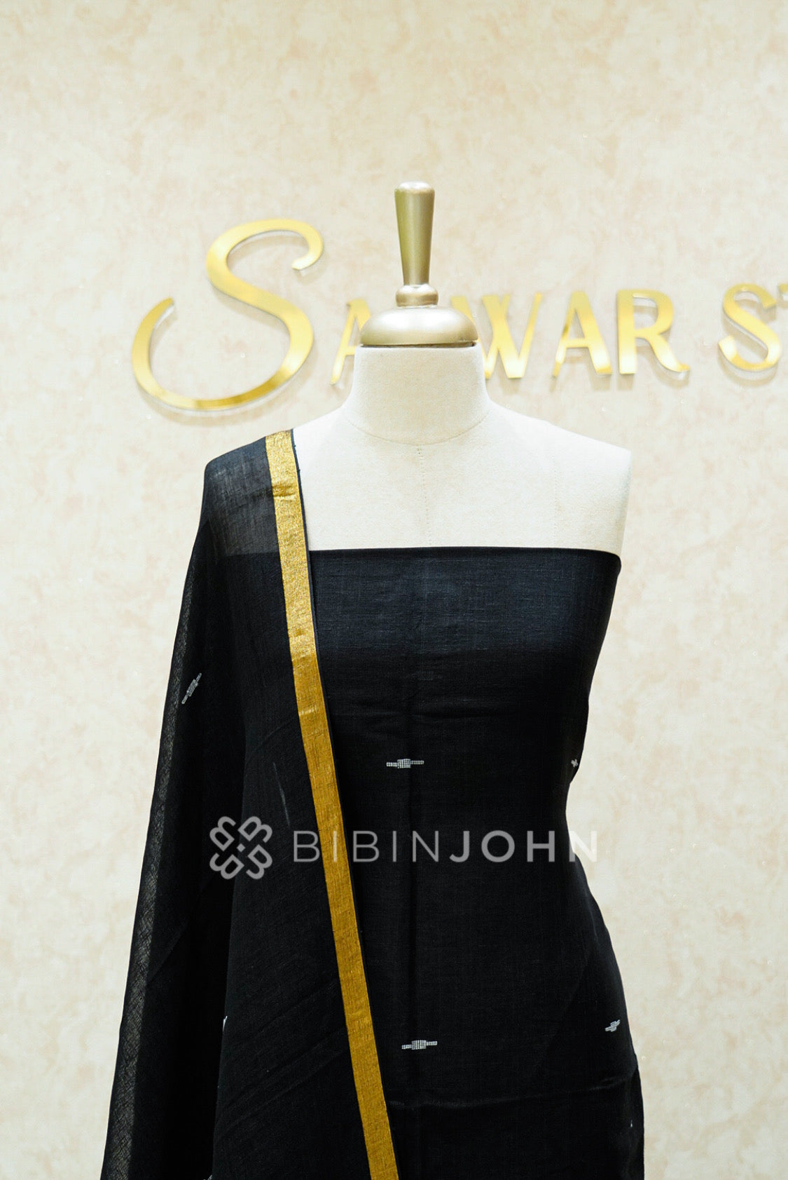 Linen Jamdani Unstitched Salwar Suit Material Black  CLOSE VIEW