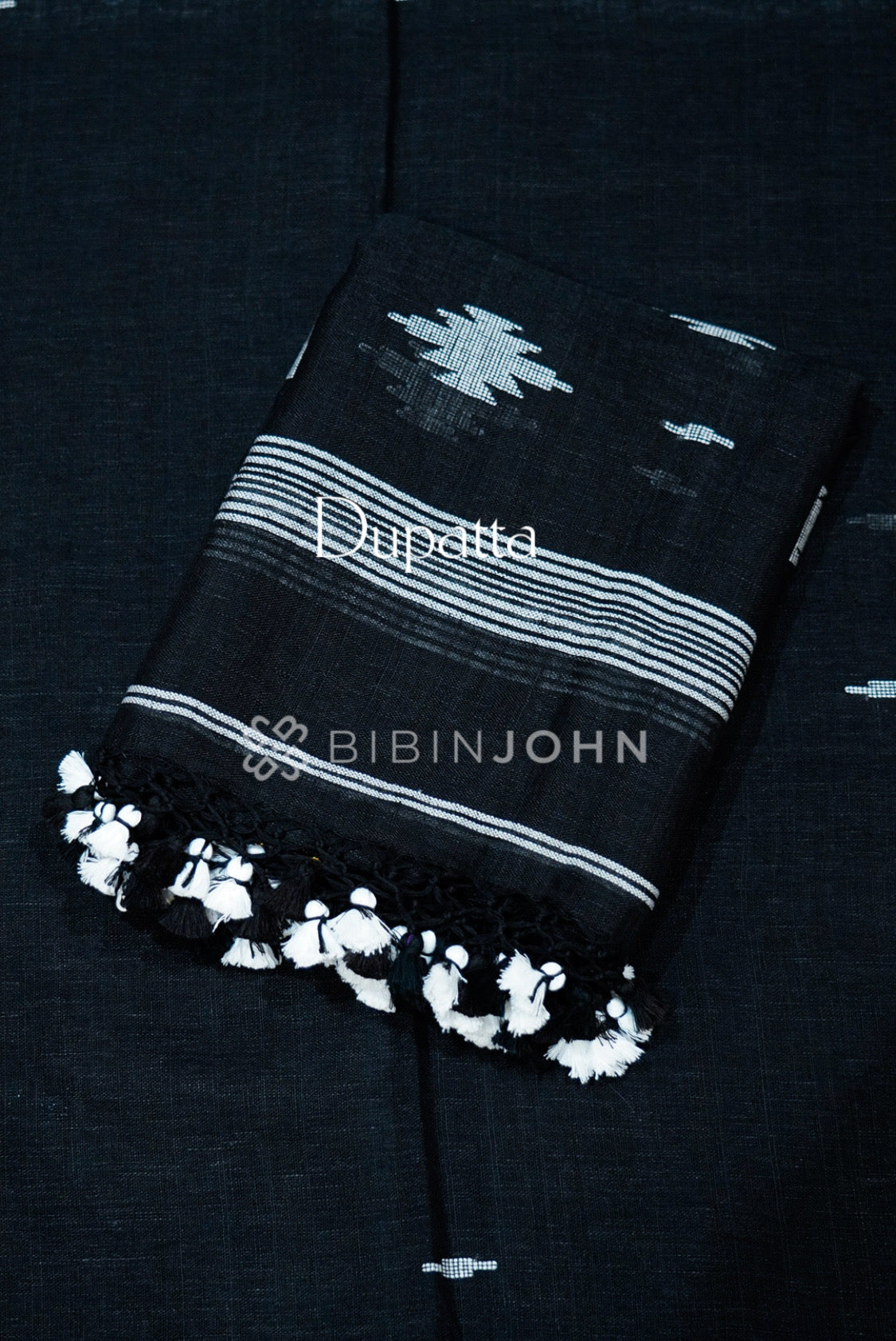 Linen Jamdani Unstitched Salwar Suit Material Black  DUPATTA
