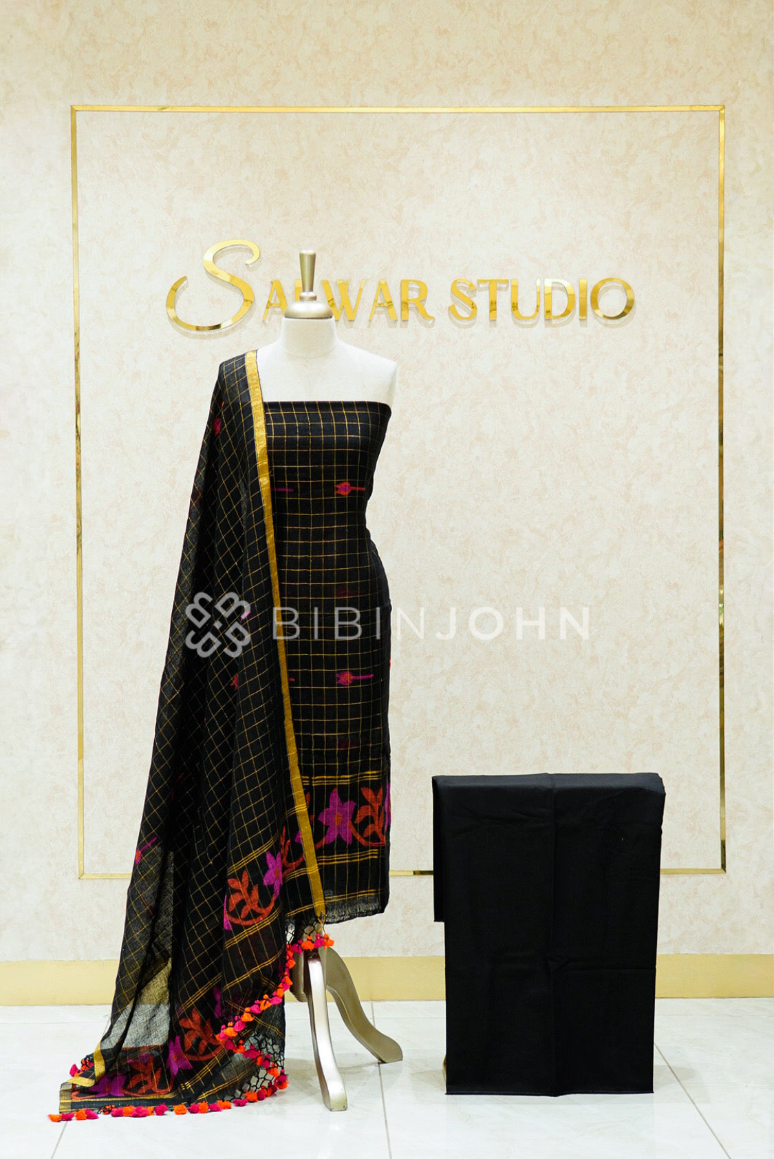 Linen Jamdani Unstitched Salwar Suit Material Black