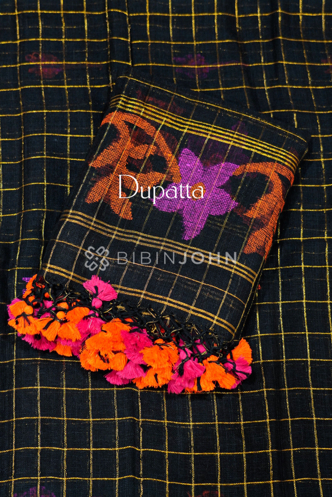 Linen Jamdani Unstitched Salwar Suit Material Black DUPATTA