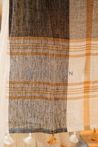 Linen Weaving Saree For Women Ivory  pallu