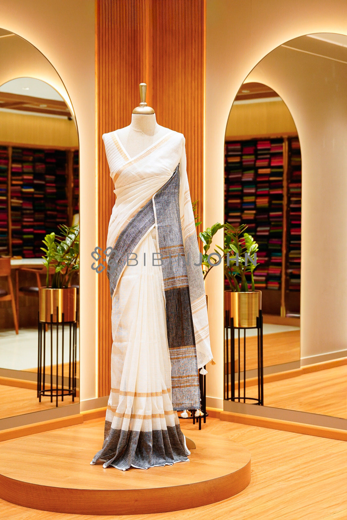 Linen Weaving Saree For Women Ivory 