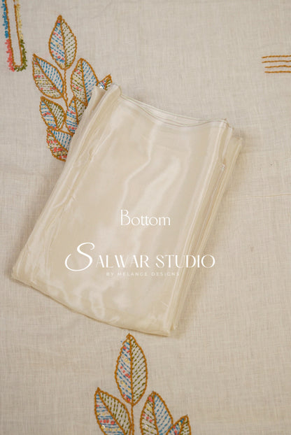 Linen Embroidery Unstitched Salwar Suit Dress Material Off White Bottom