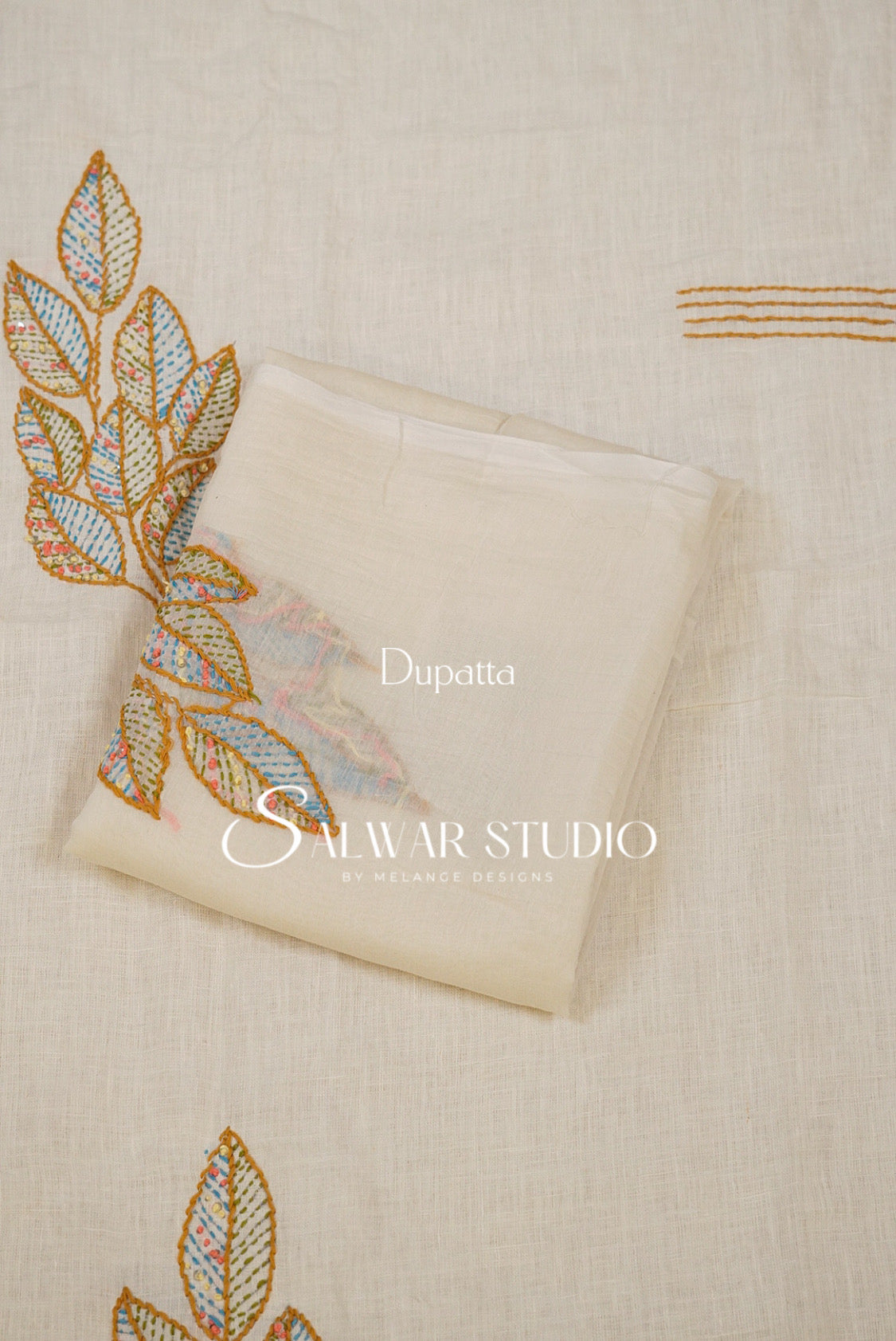 Linen Embroidery Unstitched Salwar Suit Dress Material Off White Dupatta