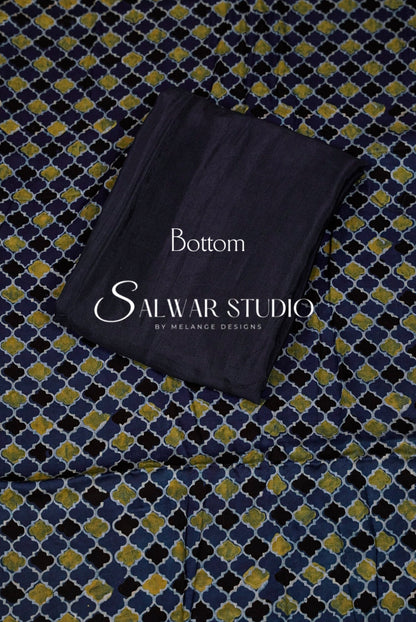 Modal Ajrakh Unstitched Salwar Suit Dress Material Navy Blue AC0244