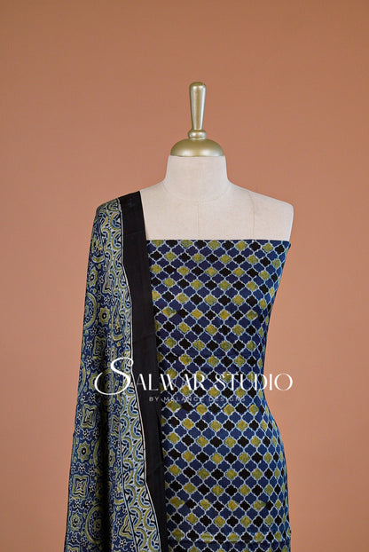 Modal Ajrakh Unstitched Salwar Suit Dress Material Navy Blue AC0244