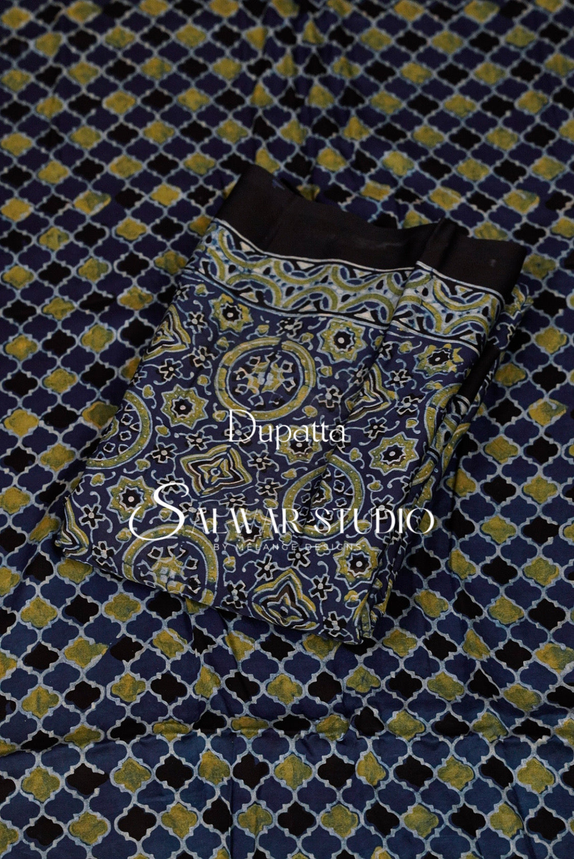 Modal Ajrakh Unstitched Salwar Suit Dress Material Navy Blue AC0244