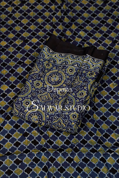 Modal Ajrakh Unstitched Salwar Suit Dress Material Navy Blue AC0244