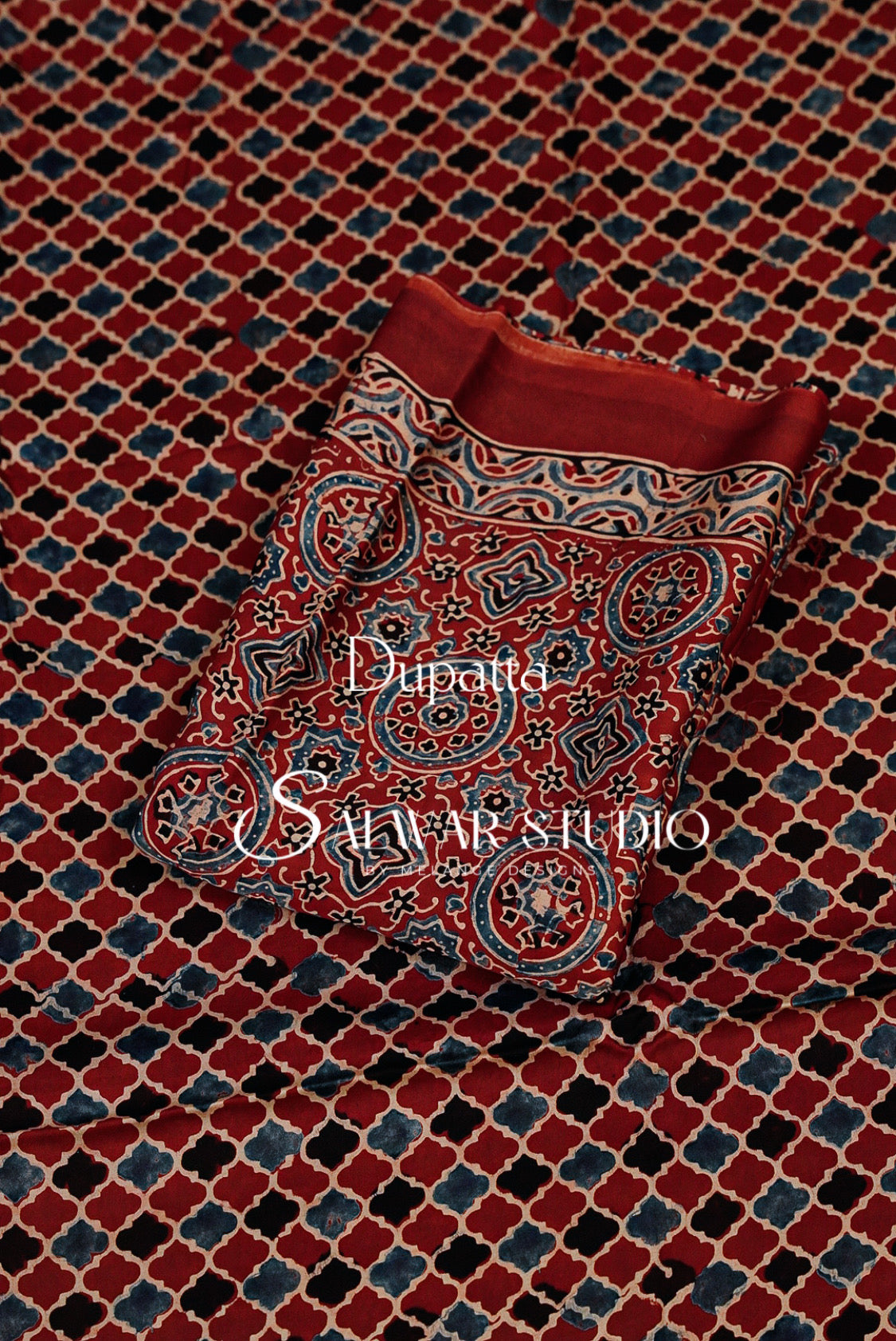 Modal Ajrakh Unstitched Salwar Suit Dress Material Red Berry AC0245