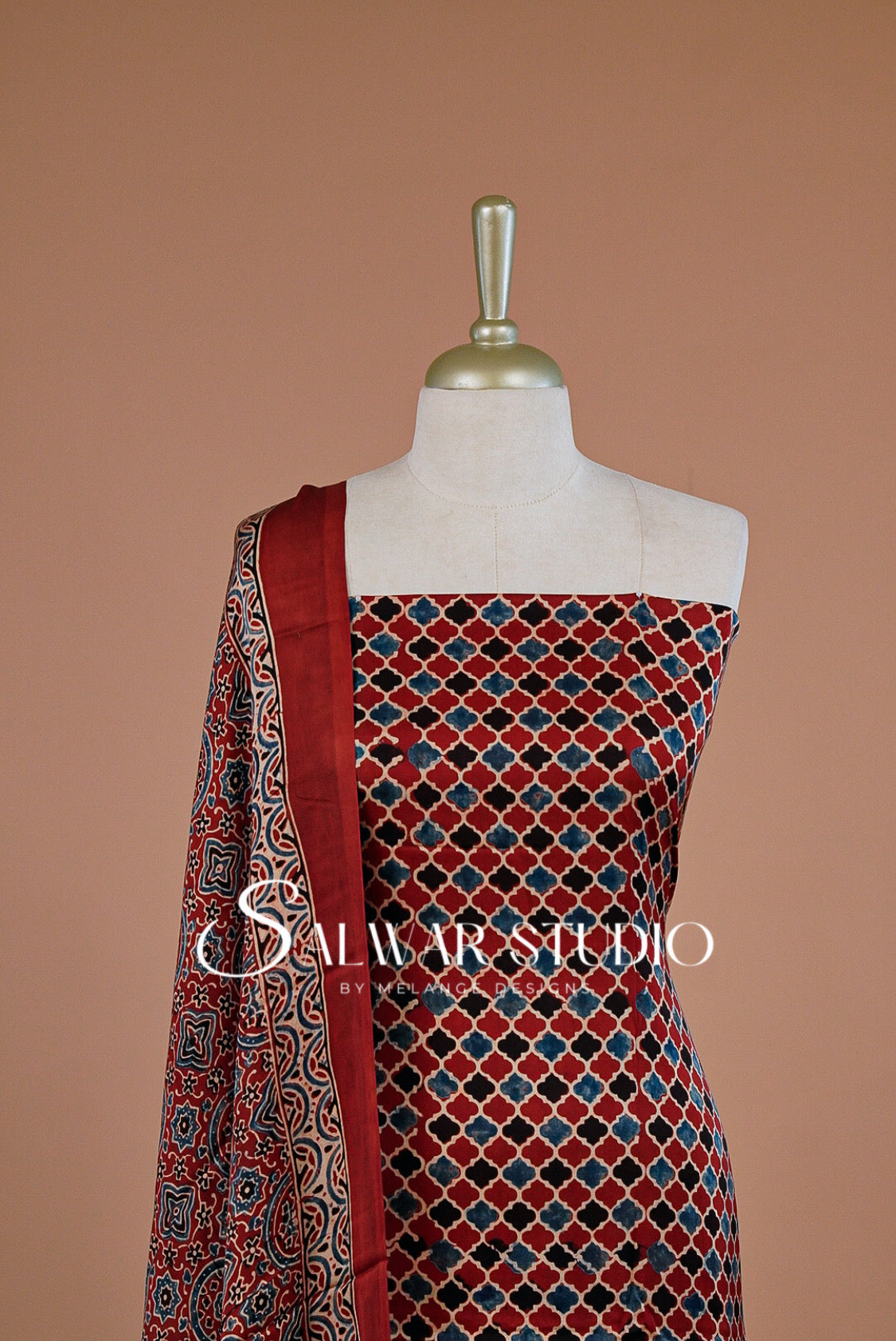 Modal Ajrakh Unstitched Salwar Suit Dress Material Red Berry AC0245