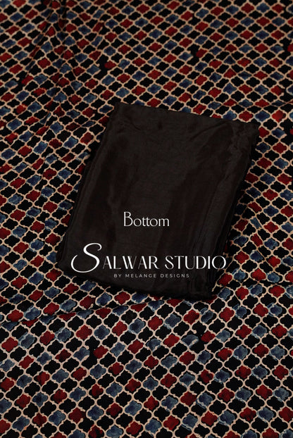 Modal Ajrakh Unstitched Salwar Suit Dress Material Black AC0246