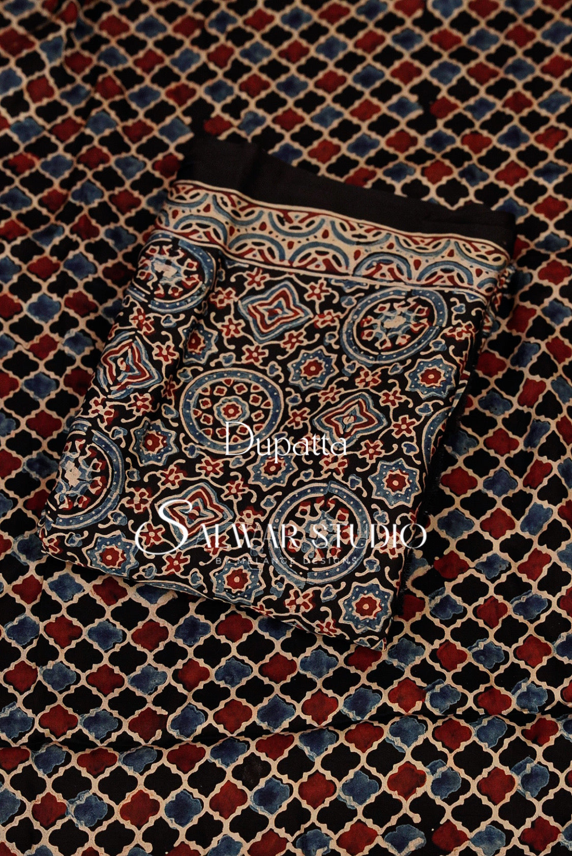Modal Ajrakh Unstitched Salwar Suit Dress Material Black AC0246