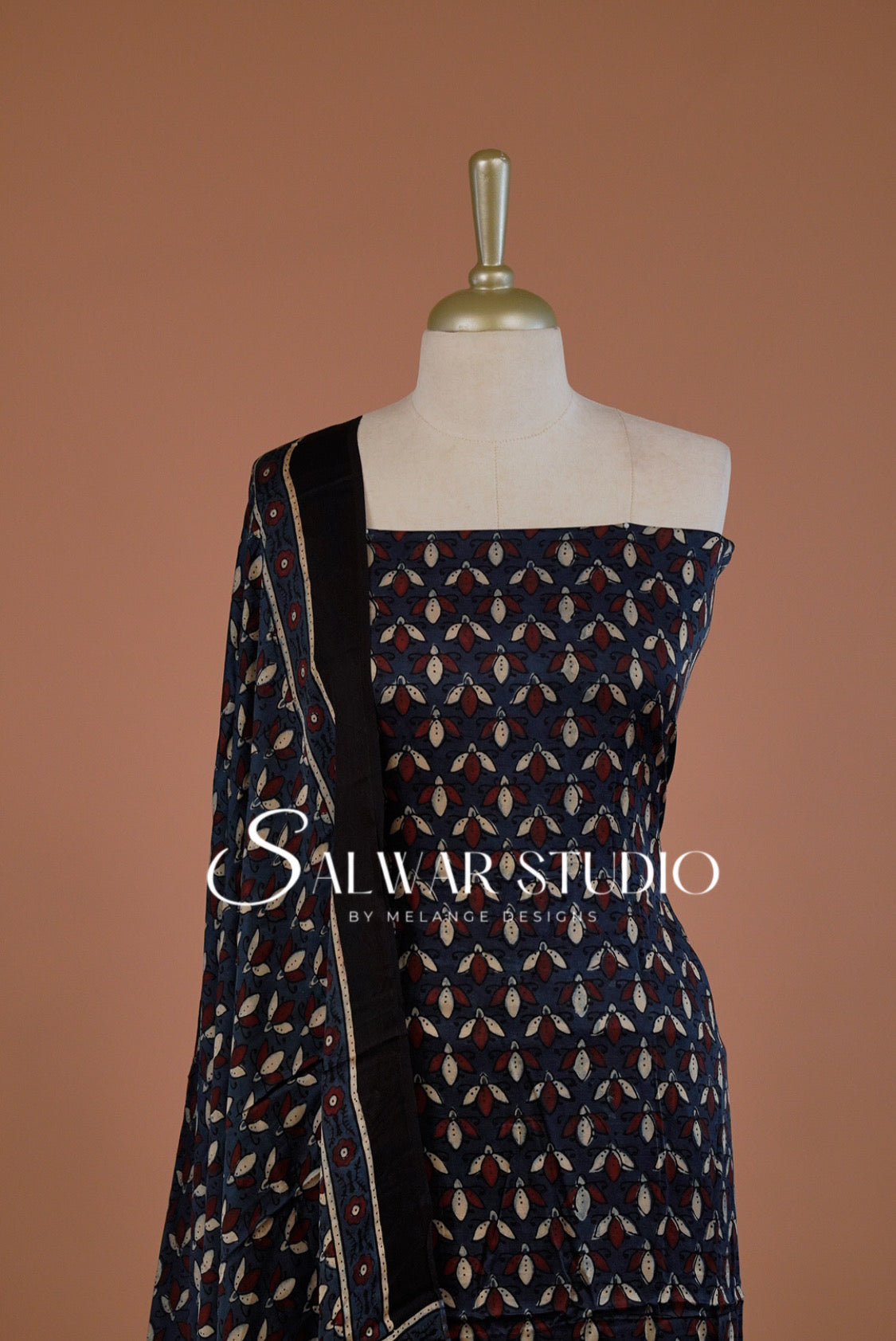 Modal Ajrakh Unstitched Salwar Suit Dress Material Night Blue AC0248