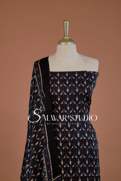 Modal Ajrakh Unstitched Salwar Suit Dress Material Night Blue AC0248