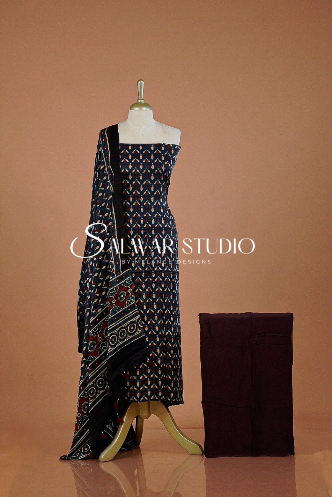 Modal Ajrakh Unstitched Salwar Suit Dress Material Night Blue AC0248