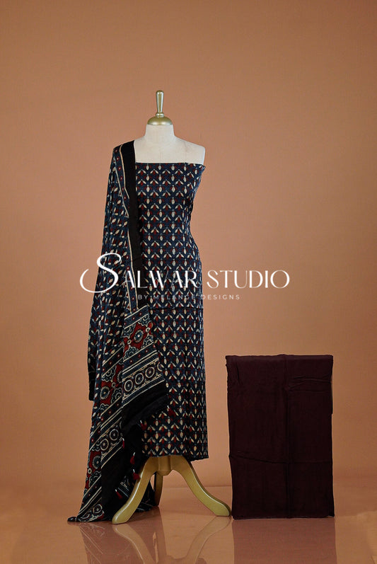 Modal Ajrakh Unstitched Salwar Suit Dress Material Night Blue AC0248