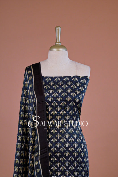 Modal Ajrakh Unstitched Salwar Suit Dress Material Navy Blue AC0249