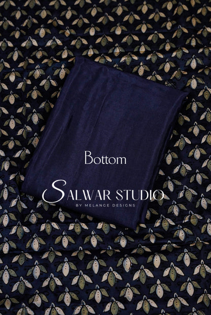 Modal Ajrakh Unstitched Salwar Suit Dress Material Navy Blue AC0249