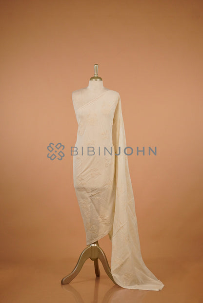 Mul Cotton Embroidery Dupatta Off White