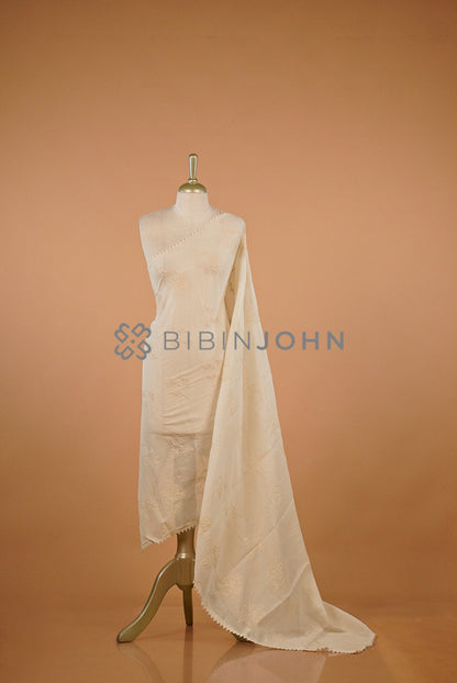 Mul Cotton Embroidery Dupatta Off White
