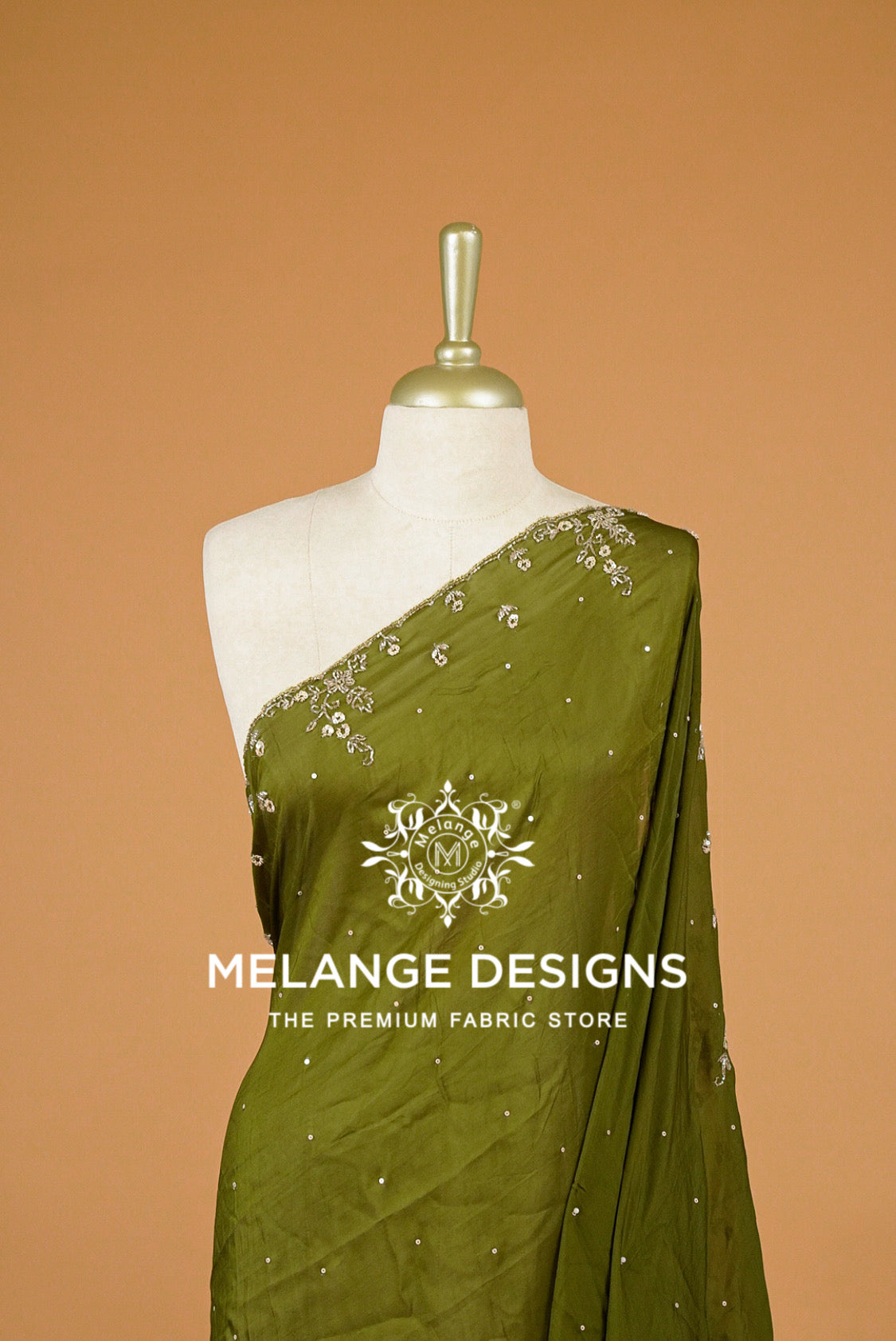 Organza Embroidery Dupatta For Women Olive Green  BJ0078
