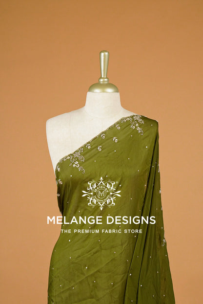 Organza Embroidery Dupatta For Women Olive Green  BJ0078