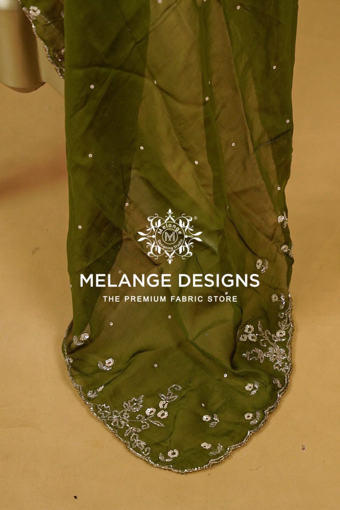 Organza Embroidery Dupatta For Women Olive Green  BJ0078