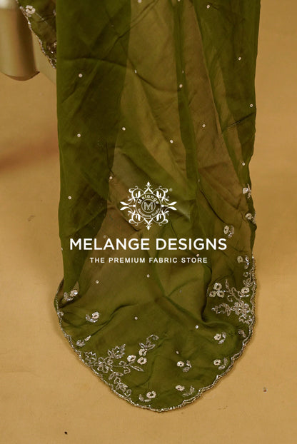 Organza Embroidery Dupatta For Women Olive Green  BJ0078