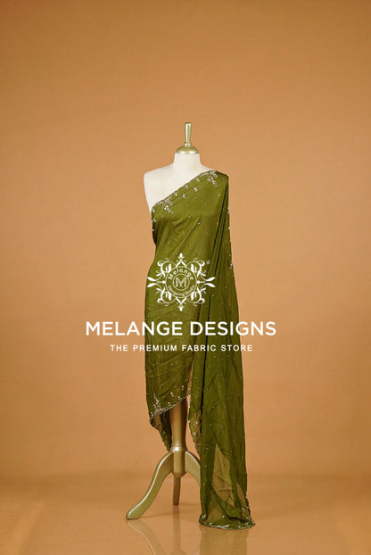Organza Embroidery Dupatta For Women Olive Green  BJ0078