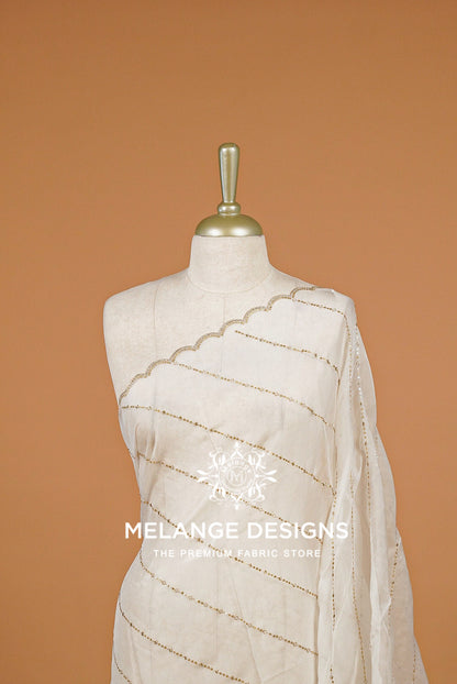 Organza Embroidery Dupatta For Women White BJ0085