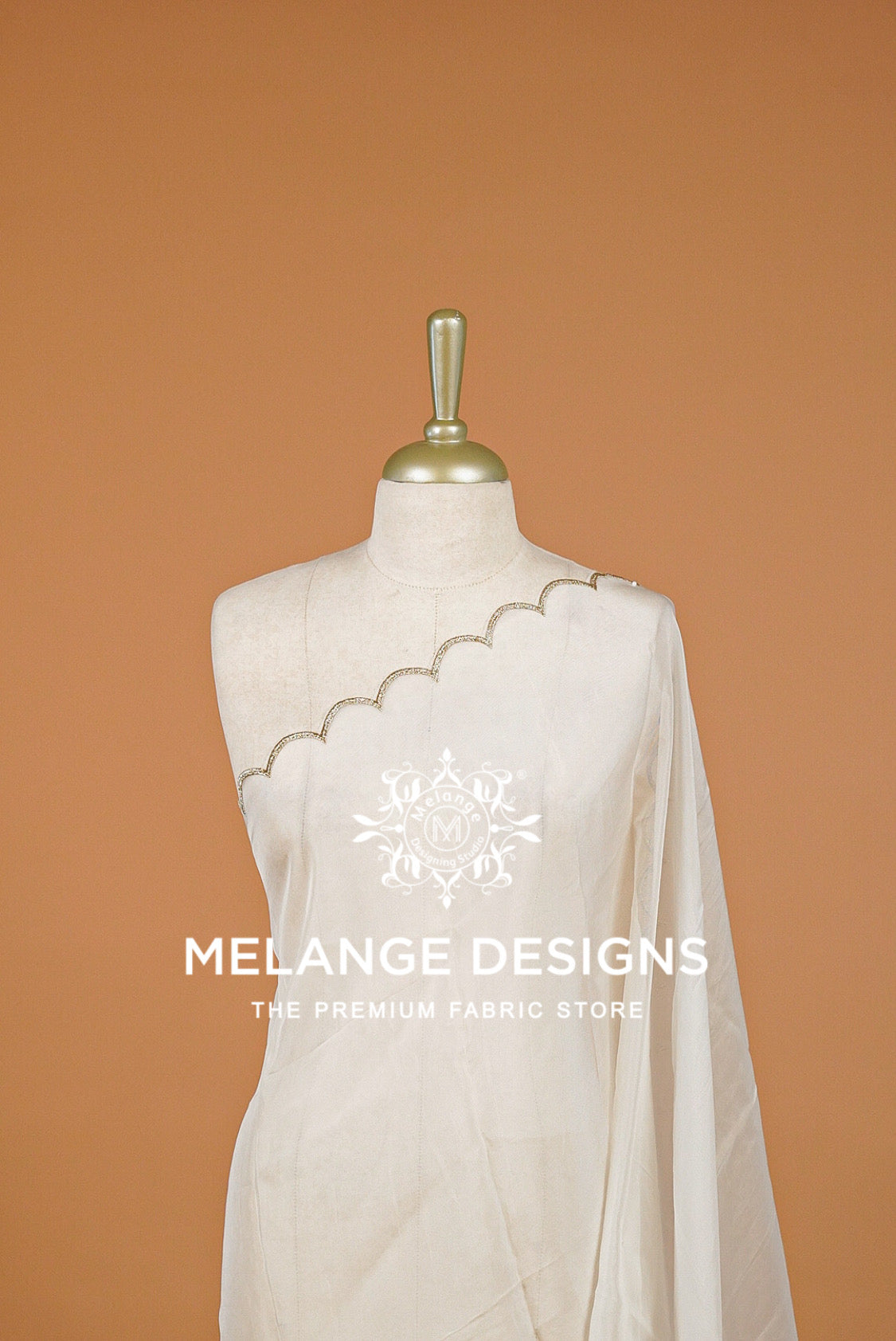 Organza Scalop Dupatta For Women White BJ0086
