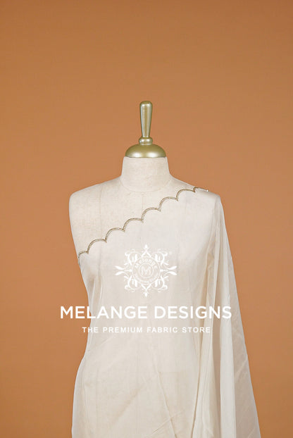 Organza Scalop Dupatta For Women White BJ0086