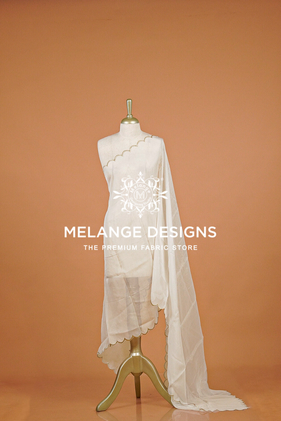 Organza Scalop Dupatta For Women White BJ0086