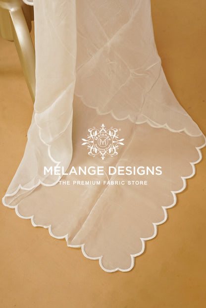 Organza Scalop Dupatta For Women White BJ0087