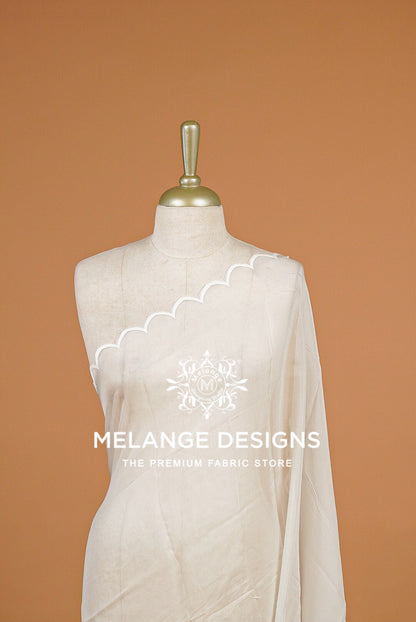 Organza Scalop Dupatta For Women White BJ0087