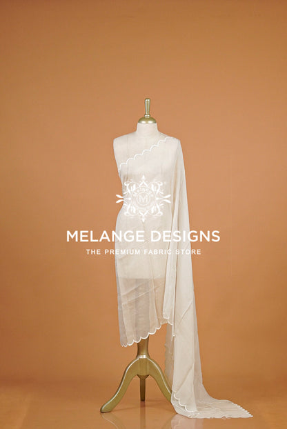 Organza Scalop Dupatta For Women White BJ0087