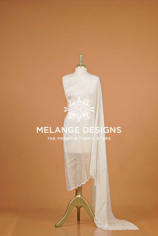 Organza Scalop Dupatta For Women White BJ0087