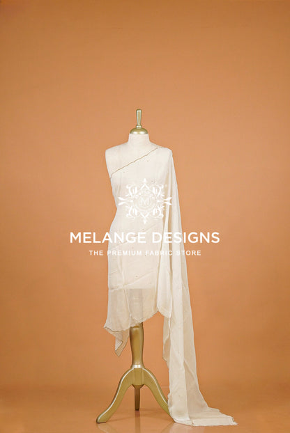 Organza Embroidery Dupatta For Women White BJ0088