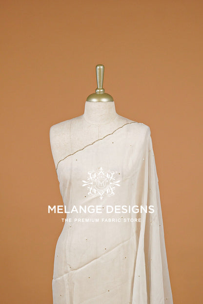 Organza Embroidery Dupatta For Women White BJ0088