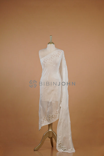 Organza Embroidery Dupatta For Women White .