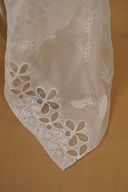 Organza Embroidery Dupatta For Women White  side view.