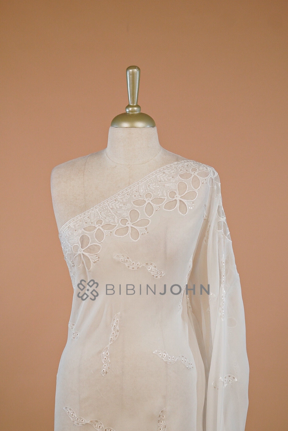 Organza Embroidery Dupatta For Women White close view.