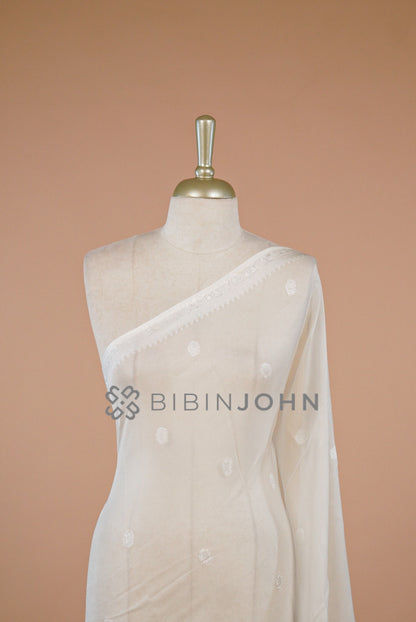 Organza Jacquard Dupatta For Women White  close view.