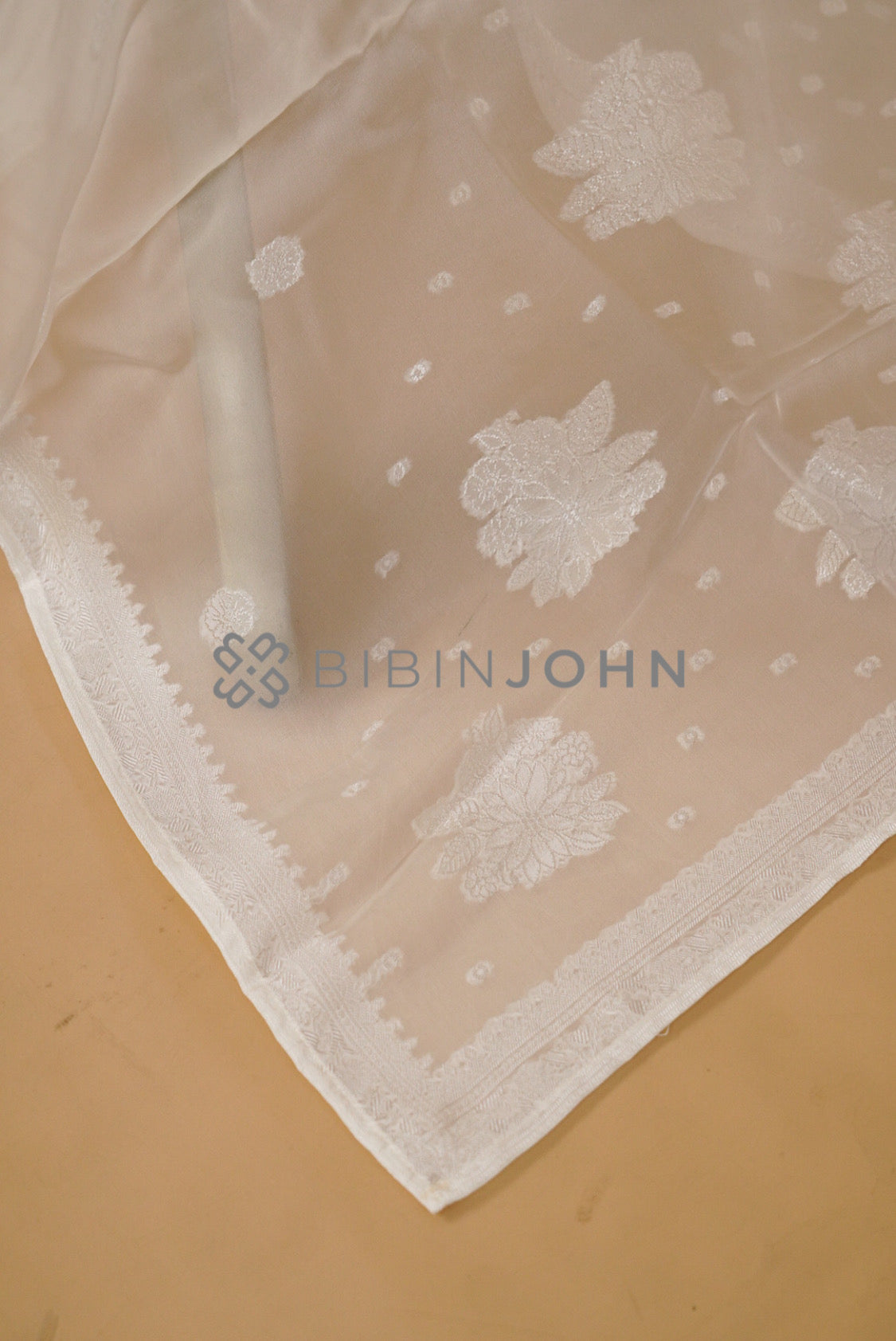 Organza Jacquard Dupatta For Women White  side view.