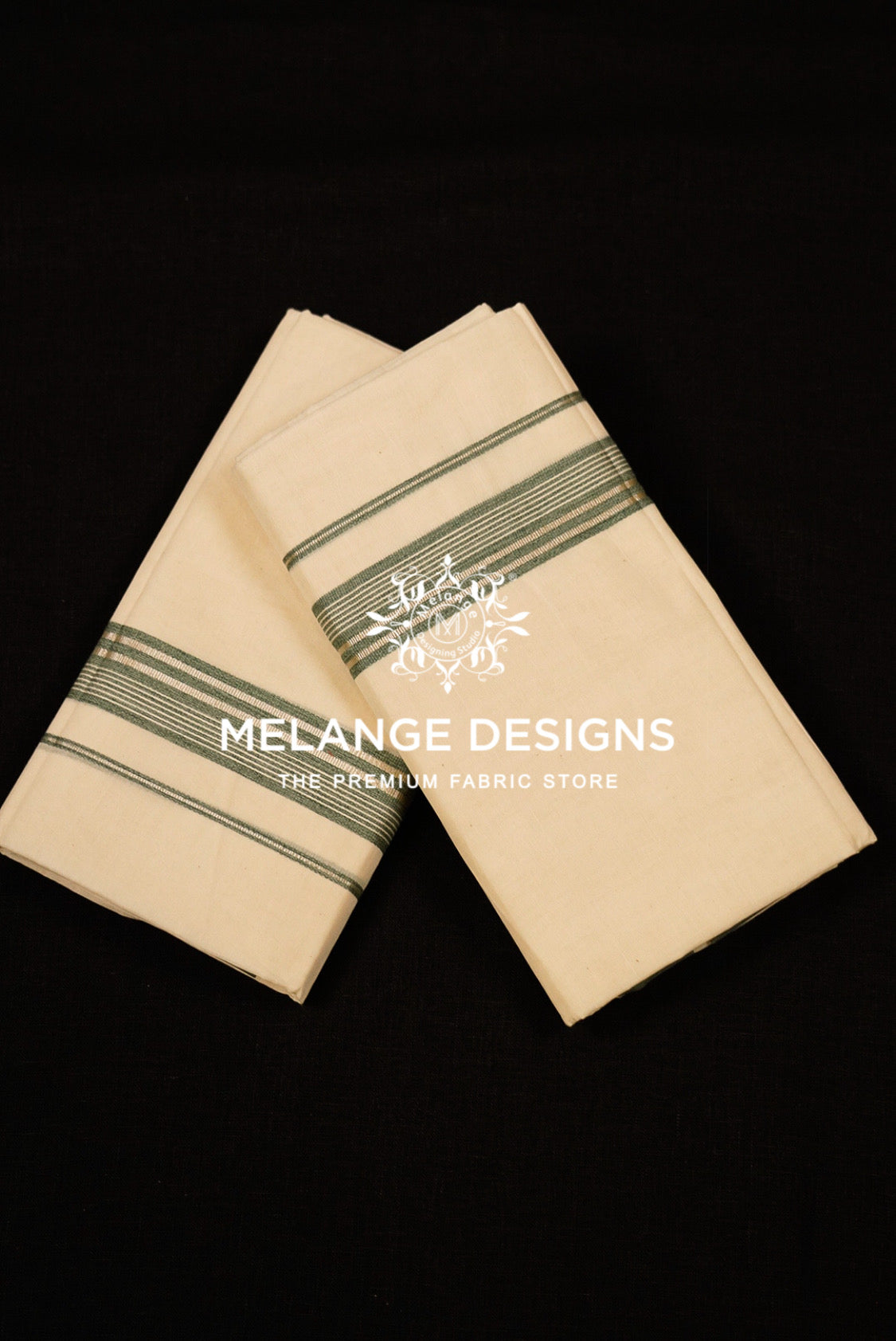 Premium Cotton Dhoti for Men Cream & Deep Green Border