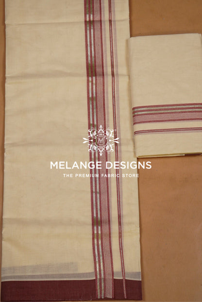 Premium Cotton Dhoti for Men Off-White with Maroon and Antique Silver Zari