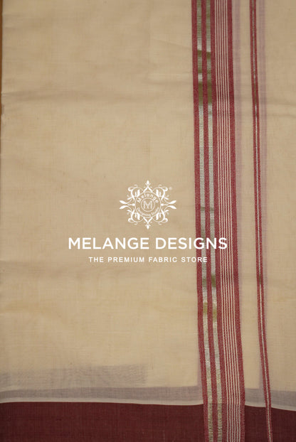 Premium Cotton Dhoti for Men Off-White with Maroon and Antique Silver Zari