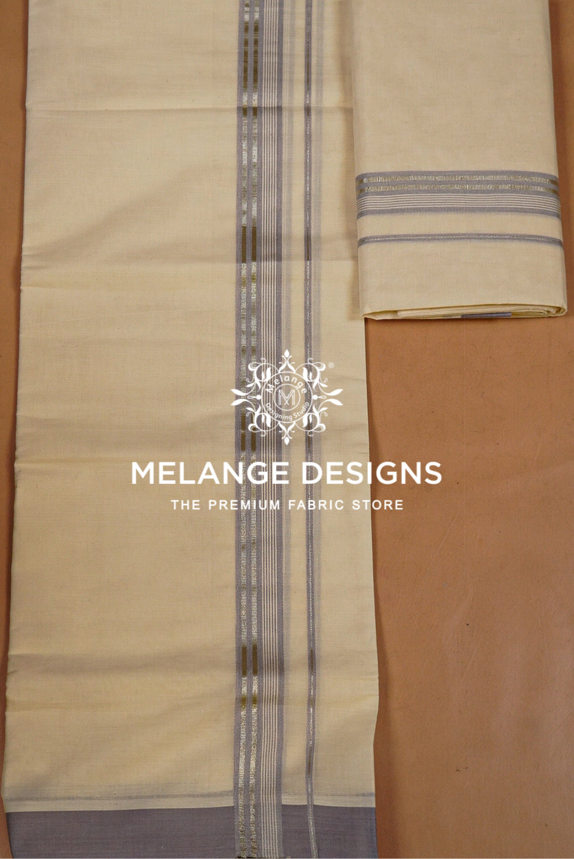 Premium Cotton Dhoti for Men Off-White with Grey and Antique Silver Zari