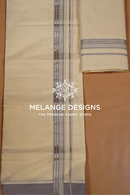 Premium Cotton Dhoti for Men Off-White with Grey and Antique Silver Zari