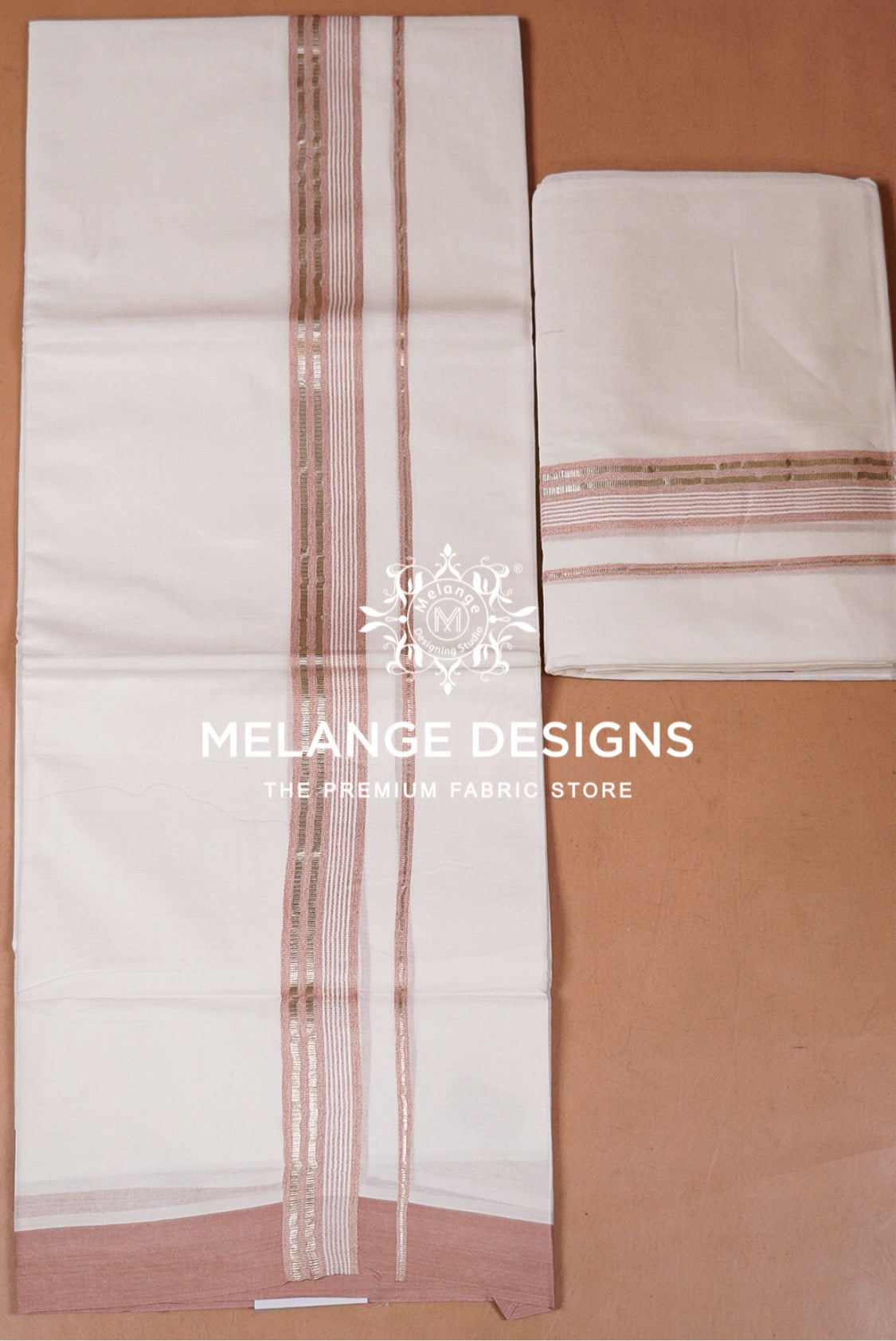 Premium Cotton Dhoti for Men White with Rose Gold